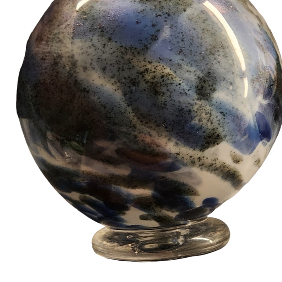 Handblown Artisan Blue. Gray Glitter 11" Tall Vase (Murino Style) - Picture 3 of 8